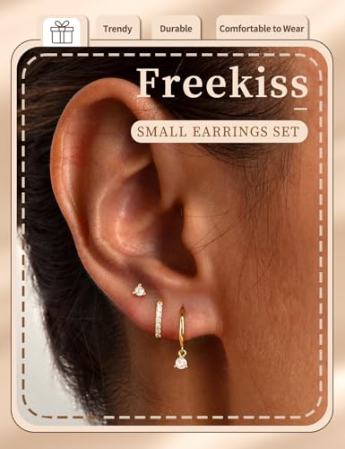 Freekiss 3 Pairs Hoop Earrings Set - Dainty Stud Dangle Cartilage for Women | Hypoallergenic Earrings, Cubic Zirconia Stackable Trendy Small Set Jewelry Gifts for Women - style: rounded cz dangle earrings-GD