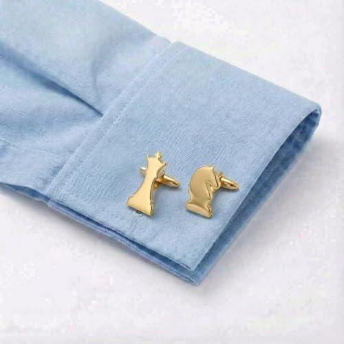 Men’s Chess Piece Cufflinks – Stainless Steel Game-Themed Cuff Links with Gift Box & Polishing Cloth – Available in Silver & Gold