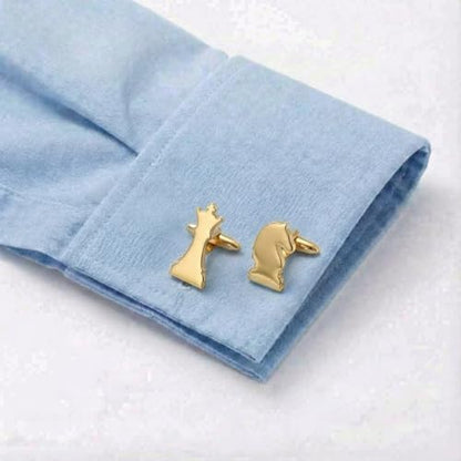 Men’s Chess Piece Cufflinks – Stainless Steel Game-Themed Cuff Links with Gift Box & Polishing Cloth – Available in Silver & Gold