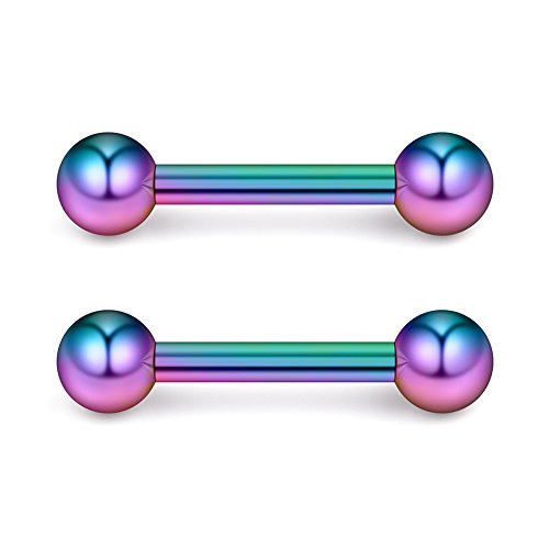 Ruifan 316L Stainless Steel Nipple PA Tongue Shield Barbell Ring Bar Body Piercing Retainer 12G 12mm 2-12PCS - color: 12PCS - Mix Color