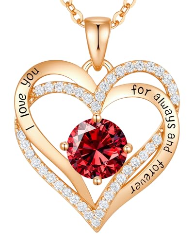 CDE S925 Silver Engraved Forever Love Heart Birthstone Necklaces for Women | 5A CZ,Hypoallergenic,Nickel-Free & Lead-Free Pendant,Anniversary Christmas Wedding Birthday Gift for Wife Girlfriend - color: 01/07-Jan/July, style: Rose Gold Plated