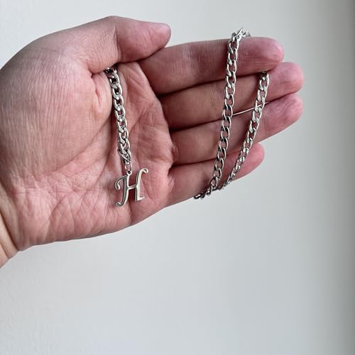 Stainless Steel Initial A-Z Necklace for Men Women,Cuban Chain,Titanium Steel Initial Letter Pendant Charm Necklaces Accessories Jewelry for Woman Man,21 Inch Chain - color: H