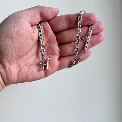 Stainless Steel Initial A-Z Necklace for Men Women,Cuban Chain,Titanium Steel Initial Letter Pendant Charm Necklaces Accessories Jewelry for Woman Man,21 Inch Chain - color: H