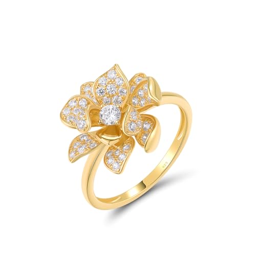 Santuzza Sterling Silver Gemstone Flower Ring for Women - color: [A]Lotus-Yellow