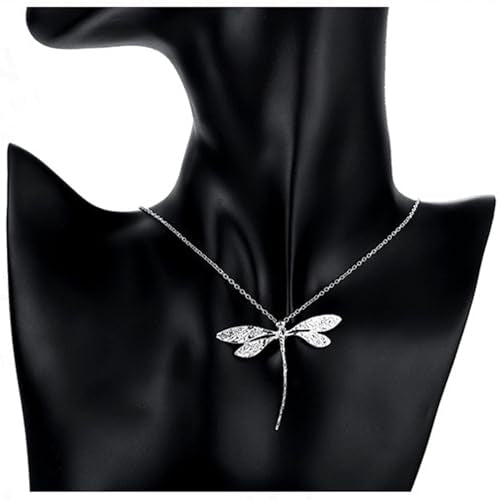 925 Sterling Silver Necklace for Women Trendy, Charming Layered Necklace with Cubic Zirconia Pendant for Her Womens Dainty Diamond Choker Necklaces Holiday Jewelry Gifts for Mom Wife Daughter Lover - color: Dragonfly-Silver