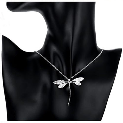 925 Sterling Silver Necklace for Women Trendy, Charming Layered Necklace with Cubic Zirconia Pendant for Her Womens Dainty Diamond Choker Necklaces Holiday Jewelry Gifts for Mom Wife Daughter Lover - color: Dragonfly-Silver