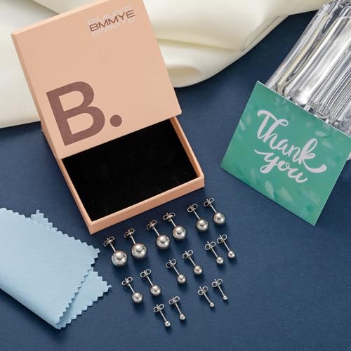 BMMYE 4 Pairs Silver Stud Earrings for Women Stainless Steel Ball Earrings | Small 14 Gold Plated Earrings Studs Set with Cubic Zirconia Waterproof Hypoallergenic Silver Ball Earring for Women - color: 4pair silver ball
