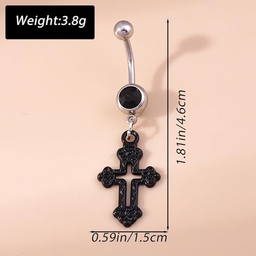 Silver Belly Button Ring Crystal Spider Dangle Belly Ring Sparkly Cubic Zirconia Insect Navel Ring Surgical Steel Belly Navel Piercing Jewelry for Women Girls - style: cross