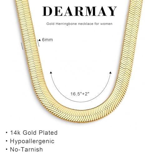 DEARMAY 14K Gold Plated Herringbone Necklaces for Women, Dainty Gold Snake Choker Chain Non Tarnish Trendy Simple Thin & Chunky Options Neckalce 1.5/3/5/6/8mm Chain Jewelry for Gifts - color: Gold