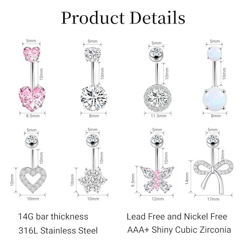LEE&RO Belly Button Ring 14G Belly Piercing Jewelry Navel Rings Stainless Steel Belly Rings - color: Silver