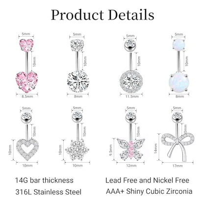 LEE&RO Belly Button Ring 14G Belly Piercing Jewelry Navel Rings Stainless Steel Belly Rings - color: Silver