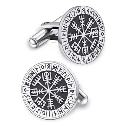 Mens Cufflinks, Norse Viking Tuxedo Cuff Links, Stainless Steel Viking Compass Vegvisir Rune Shirt Studs Mythology Jewelry Gift for Business Wedding - color: Compass-S