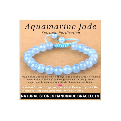 AD Beads Handcrafted Beaded Macrame Bracelet Stylish Customizable Jewelry for Men and Women Protection Healing Gemstone for Balance Wellness Positive - color: Aquamarine Jade, size: 8mm