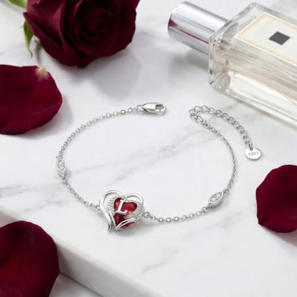Initial Bracelet for Women 925 Sterling Silver Heart Angel Wings Initial Bracelet Anniversary Birthday Mothers Day Jewelry for Mom Her Wife - color: L