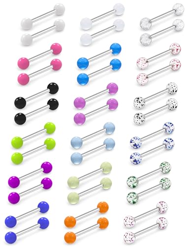 14G 16G Glow in Dark Nipple Tongue Rings Piercing Jewelry Stainless Surgical Steel Straight Barbells Tongue Nipple Rings Piercing Jewelry For Women Men 12MM 14MM 16MM 19MM 22MM Bar Length - size: 16G-14MM Bar