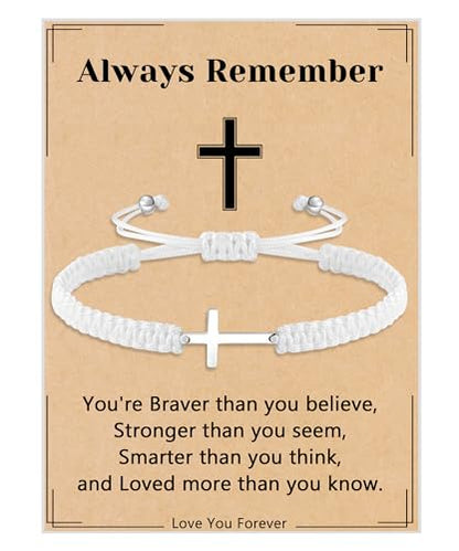 Initial Bracelets for Women Teen Girls Handmade Rope Braided Bracelet for Men Jewelry Birthday Graduation Mother's Day Gifts for Mom Wife Girlfriend Her Friends - style: 9 white-silver cross