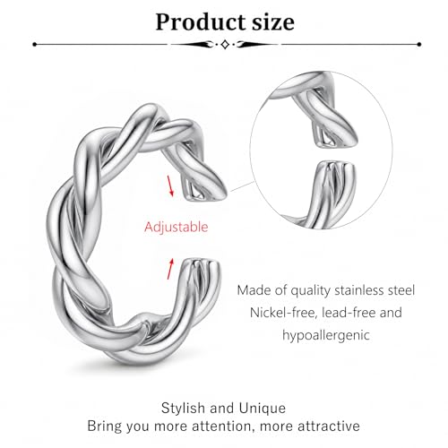 JFORYOU Stainless Steel Ear Cuff Fake Helix Cartilage Clip On Wrap Earrings Fake Lip Ring Non-Piercing Adjustable Men Women - color: Style F-Silver