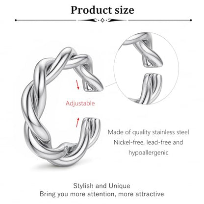 JFORYOU Stainless Steel Ear Cuff Fake Helix Cartilage Clip On Wrap Earrings Fake Lip Ring Non-Piercing Adjustable Men Women - color: Style F-Silver