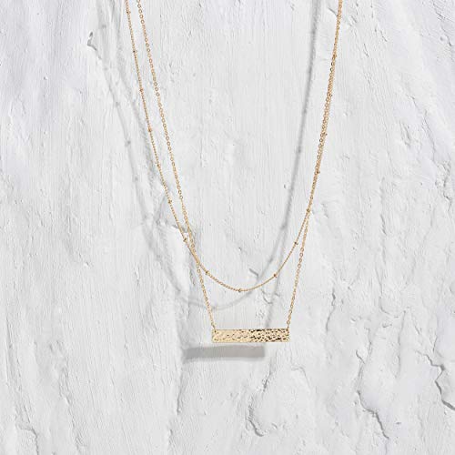 MEVECCO Dainty Pendant Layered Necklaces for Women | 18K Gold Plated Brass, 2-Piece Set With A Choker-Length Upper Layer, Wear Together Or Separately, Refined Everyday Style - style: layer bar