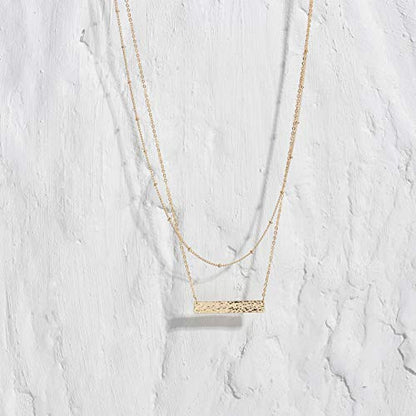 MEVECCO Dainty Pendant Layered Necklaces for Women | 18K Gold Plated Brass, 2-Piece Set With A Choker-Length Upper Layer, Wear Together Or Separately, Refined Everyday Style - style: layer bar