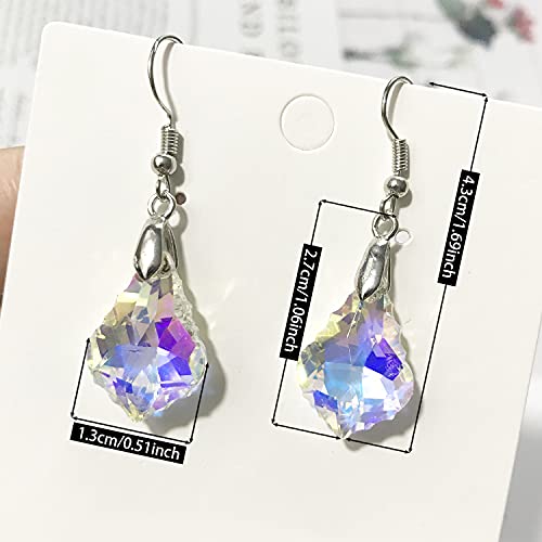 Unique Sparkly Multi-color Crystal Teardrop Dangle Drop Earrings Rainbow Crystal Geometry Earrings for Women Statement Chic Charm Jewelry Gifts - color: Colorful white