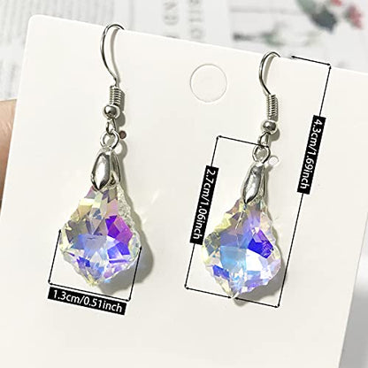 Unique Sparkly Multi-color Crystal Teardrop Dangle Drop Earrings Rainbow Crystal Geometry Earrings for Women Statement Chic Charm Jewelry Gifts - color: Colorful white