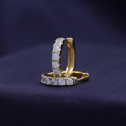 Dainty Cartilage Huggie Hoop Earrings Women in 18K Gold Plated | Round Moissanite in 18K Gold Plated Jewelry for Her - color: Yellow Gold, size: 13 MM