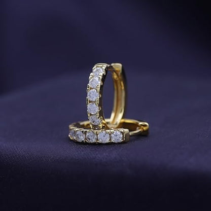 Dainty Cartilage Huggie Hoop Earrings Women in 18K Gold Plated | Round Moissanite in 18K Gold Plated Jewelry for Her - color: Yellow Gold, size: 13 MM