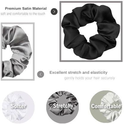 IVARYSS Satin Scrunchies for Women, Soft Than Silk for Hair, Fashion Ties and Bands for Thin | Thick Hair Styling, 16 Pack(Multi-Gray) - color: Multi-Gray
