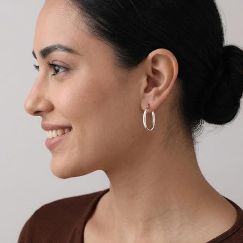 Charmsy 925 Sterling Silver Hoop Earrings | Lightweight Italian 2.5mm Tube Diamond-Cut Round Classic Hoops Earring for Women | Size 15/20/25/30/35/40/50/60/70mm | Small Medium Large - color: Diamond-Cut, size: 25 MM