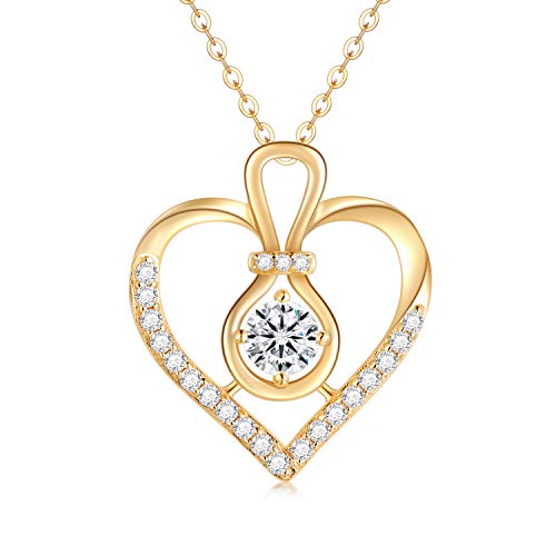 SISGEM 14K Solid Gold Heart Necklace for Women,Yellow Gold 0.55 Carat(CTTW) Moissanite Infinity Heart Pendant Necklaces Anniversary Birthday Gifts for Wife Mom 16''-18'' - color: Style-3