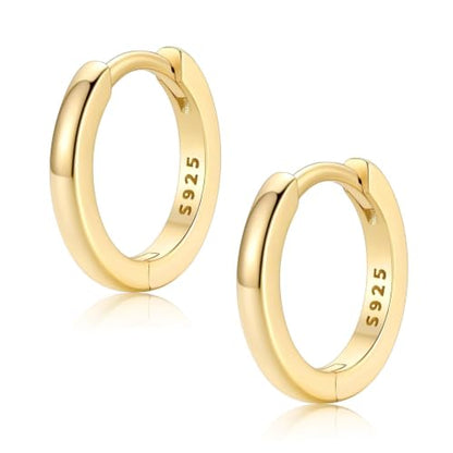 FaithHeart Solid 925 Sterling Silver Small Huggie Hoop Earrings for Women | Silver/Black/Gold/Rose Gold Small Hoop Earrings, Hypoallergenic Lightweight Cartilage Huggie Earrings, Gift Box - color: 01. Blank-Gold, size: 10mm