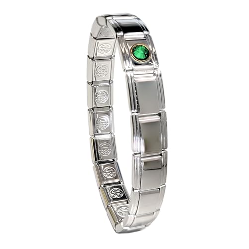 Birthstone Charm Bracelet Jewelry, Italian Modular Family Birthstone Charm Starter Stainless Steel - color: 18 LINKS-SILVER-05-May