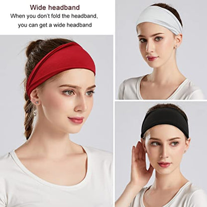 YONUF Fashion Headbands For Women Wide Headband Yoga Workout Head Bands Hair Accessories Band 6 Pack - color: Solid1