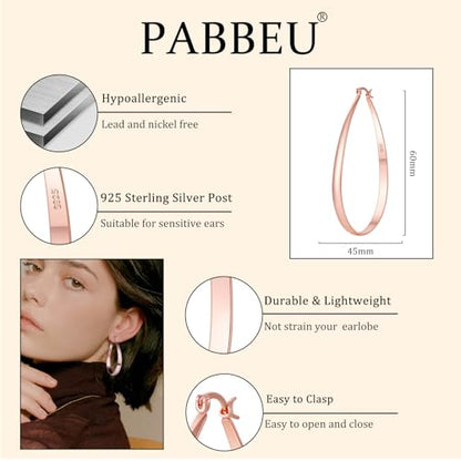 PABBEU Sterling Silver Hoop Earrings for Women, Lightweight Large Oval Hoops Earrings, Hypoallergenic Silver Hoop Earring for Women Gifts 30/40/50/60MM - color: rose gold 45*60mm/ 1.77*2.36in