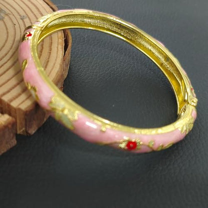 Cloisonne Bracelet For Women, Chunky Bangle Trendy Cute Flower Enamel Bangles Multi Tone Engraved Cuff Gold Plated Bracelets Stackable Wife Jewelry Friendship Gift - color: Blue&Pink Set