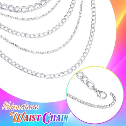 Rhinestone Chain Belt Gold Sparkly Waist Chains Fashion Body Chain Jewelry for Women - color: Silver