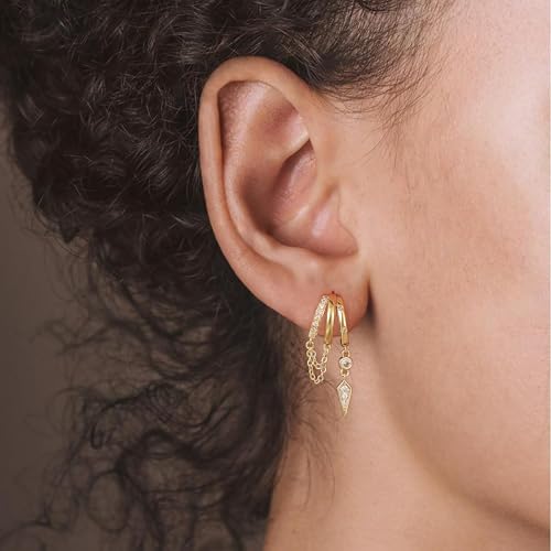 Freekiss Pearl Earrings for Women Trendy: Flat Back Stud Earrings 14K Gold Plated/925 Sterling Silver Freshwater Pearl Dangle Earrings Cute Bow Earrings Wedding Jewelry Birthday Gifts for Women Girls - style: Chain & Zircon-GD