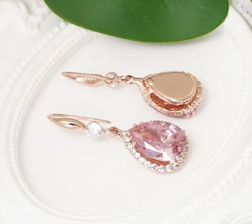 Crystal Drop Earrings for Women Cubic Zirconia Teardrop Earrings Sparkling Rhinestone Dangle Earring - color: Gold Pink