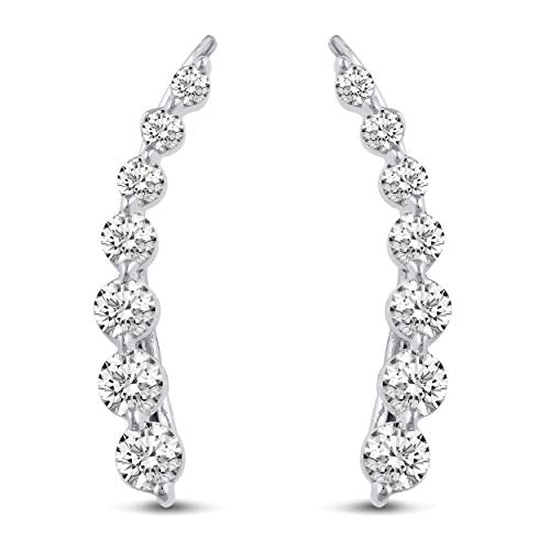Charm Earrings Hoop set in 925 Sterling Silver for women Open Lotus Flower | Simulated Blue Sapphire | Tiny Lotus | Circle | Climber Crawler - style: Climber/Crawler