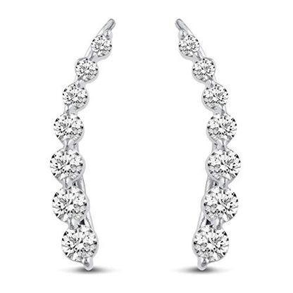 Charm Earrings Hoop set in 925 Sterling Silver for women Open Lotus Flower | Simulated Blue Sapphire | Tiny Lotus | Circle | Climber Crawler - style: Climber/Crawler