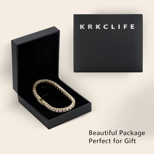 KRKCLIFE Tennis Bracelets for Women Men 14K Gold Plated Hypoallergenic | Classic Round AAAAA Cubic Zirconia 3/4/5mm Width,Elegant Jewelry Anniversary Birthday Gifts for Women Him Wife Mom 6.5-8 Inch - color: 4mm White Gold