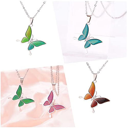 Temperature Sensing Color Changing Pendant Necklace Love Heart Butterfly Turtle Dolphin Moon Star Mood Necklace for Girl Women Gift - color: Butterfly