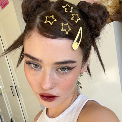 Star Hair Clips 2000s Y2K Gold Star Hair Accessories Snap Hair Barrettes Non Slip Metal Hair Clips for Girls Women -15 PCS 1.18" - color: 15 P -1.18"-gold
