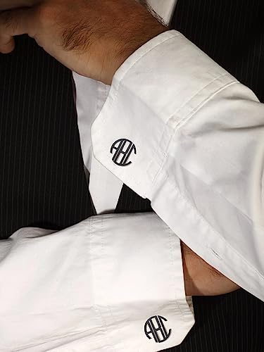 FindChic Stainless Steel Round Cufflinks with Custom Text/Picture/Monogram Letters 18K Gold Plated/Black Color for Men Groom Suits Shirts, with Gift Box - style: 03. custom 3 letters (black)