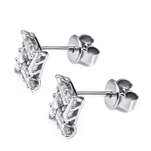 Moissanite Stud Earrings for Women, DF/VVS Clarity, Sterling Silver with 18K White Gold Plated - style: 0.8 Carat Geometric
