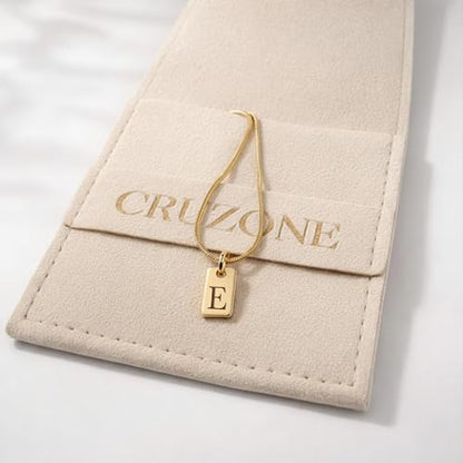 Initial Necklace in 18K Gold Plated, Personalized Engraved Letter Pendant, Gold Snake Chain, 6×10 mm Rectangle Charm for Women - color: E