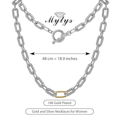 Mytys Women's Link Necklace 18k Gold Plated Double Twist Wire Gold and Silver 2 Tone Chain Necklaces Christmas New Year Jewelry - color: Gold & Silver 1