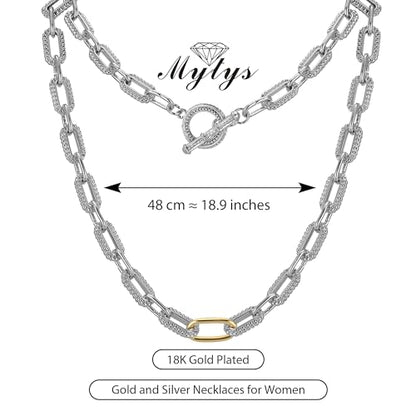 Mytys Women's Link Necklace 18k Gold Plated Double Twist Wire Gold and Silver 2 Tone Chain Necklaces Christmas New Year Jewelry - color: Gold & Silver 1