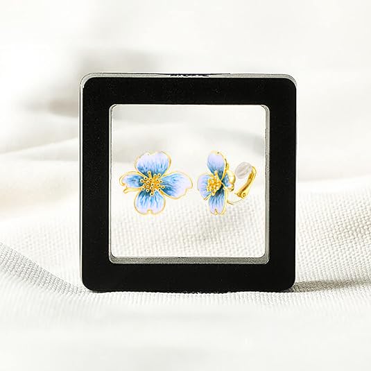 Clip on Earrings Women, 14K Gold Plated Earrings for Sensitive Ears, Fashion Women's Earrings Jewelry Birthday Gift for Wife Grandma Daughter Girls on Christmas Thanksgiving - color: Cherry Blossom Blue Gradient Color Earrings